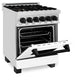 ZLINE Autograph Edition 24 in. 2.8 cu. ft. Legacy Dual Fuel Range with 4 Burner Gas Cooktop and Electric Convection Oven in Stainless Steel with White Matte Door and Matte Black Accents, Open Box-Great Condition