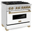ZLINE Autograph Edition 36 in. 4.6 cu. ft. Legacy Dual Fuel Range with 6 Burner Gas Cooktop and Electric Convection Oven in Stainless Steel with White Matte Door and Champagne Bronze Accents, Open Box-Good Condition