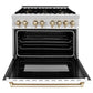 ZLINE Autograph Edition 36 in. 4.6 cu. ft. Legacy Dual Fuel Range with 6 Burner Gas Cooktop and Electric Convection Oven in Stainless Steel with White Matte Door and Polished Gold Accents, Open Box-Great Condition