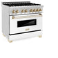 ZLINE Autograph Edition 36 in. 4.6 cu. ft. Legacy Dual Fuel Range with 6 Burner Gas Cooktop and Electric Convection Oven in Stainless Steel with White Matte Door and Polished Gold Accents, Open Box-Great Condition