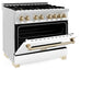 ZLINE Autograph Edition 36 in. 4.6 cu. ft. Legacy Dual Fuel Range with 6 Burner Gas Cooktop and Electric Convection Oven in Stainless Steel with White Matte Door and Polished Gold Accents, Open Box-Great Condition
