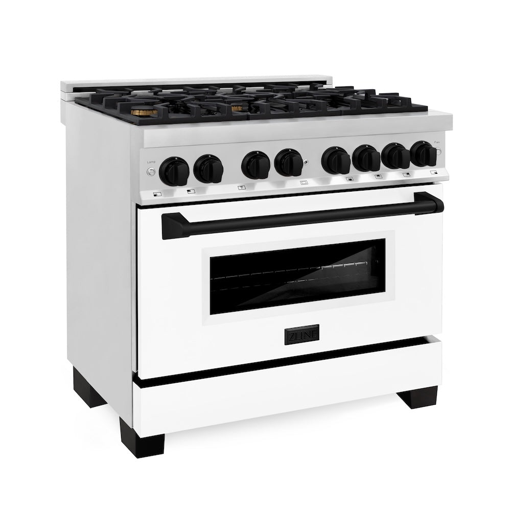 ZLINE Autograph Edition 36 in. 4.6 cu. ft. Legacy Dual Fuel Range with 6 Burner Gas Cooktop and Electric Convection Oven in Stainless Steel with White Matte Door and Matte Black Accents, Open Box-Good Condition