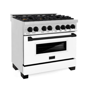 ZLINE Autograph Edition 36 in. 4.6 cu. ft. Legacy Dual Fuel Range with 6 Burner Gas Cooktop and Electric Convection Oven in Stainless Steel with White Matte Door and Matte Black Accents, Open Box-Good Condition main image.