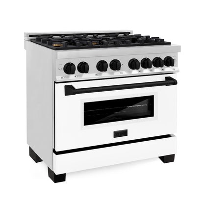 ZLINE Autograph Edition 36 in. 4.6 cu. ft. Legacy Dual Fuel Range with 6 Burner Gas Cooktop and Electric Convection Oven in Stainless Steel with White Matte Door and Matte Black Accents, Open Box-Good Condition