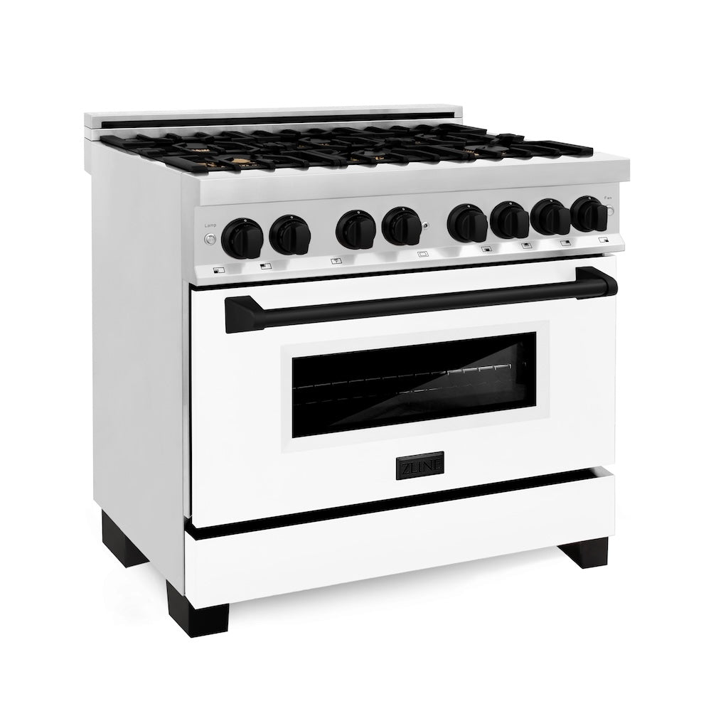 ZLINE Autograph Edition 36 in. 4.6 cu. ft. Legacy Dual Fuel Range with 6 Burner Gas Cooktop and Electric Convection Oven in Stainless Steel with White Matte Door and Matte Black Accents, Open Box-Great Condition main image.