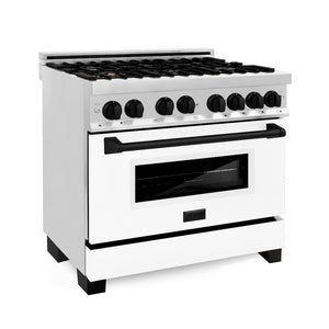 ZLINE Autograph Edition 36 in. 4.6 cu. ft. Legacy Dual Fuel Range with 6 Burner Gas Cooktop and Electric Convection Oven in Stainless Steel with White Matte Door and Matte Black Accents, Open Box-Great Condition main image.