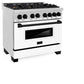 ZLINE Autograph Edition 36 in. 4.6 cu. ft. Legacy Dual Fuel Range with 6 Burner Gas Cooktop and Electric Convection Oven in Stainless Steel with White Matte Door and Matte Black Accents, Open Box-Good Condition