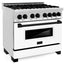 ZLINE Autograph Edition 36 in. 4.6 cu. ft. Legacy Dual Fuel Range with 6 Burner Gas Cooktop and Electric Convection Oven in Stainless Steel with White Matte Door and Matte Black Accents, Open Box-Great Condition