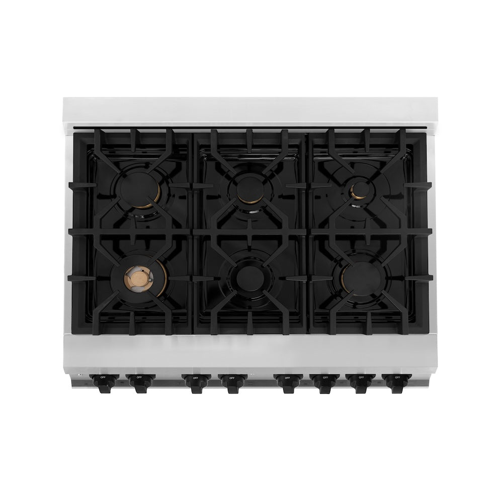 ZLINE Autograph Edition 36 in. 4.6 cu. ft. Legacy Dual Fuel Range with 6 Burner Gas Cooktop and Electric Convection Oven in Stainless Steel with White Matte Door and Matte Black Accents, Open Box-Good Condition