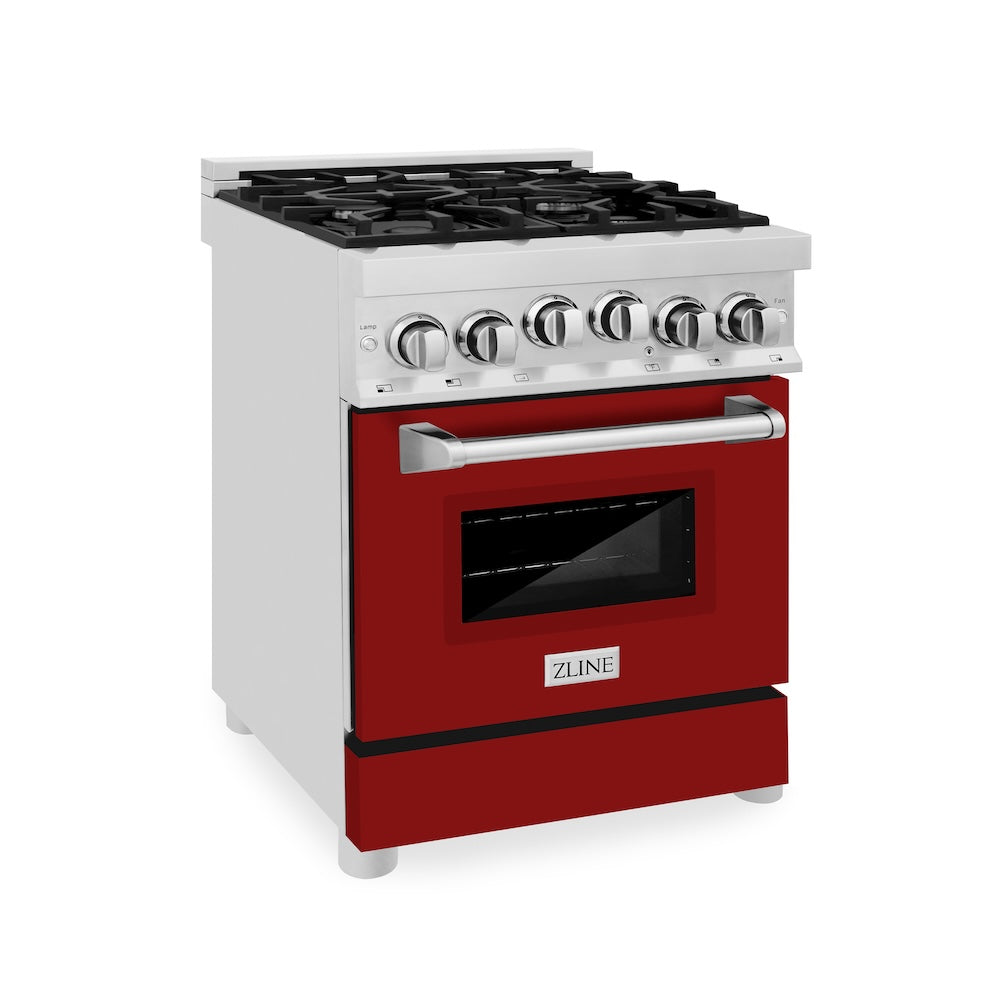 ZLINE 24 in. 2.8 cu. ft. Range with Gas Stove and Gas Oven in Stainless Steel and Red Gloss Door (RG-RG-24)