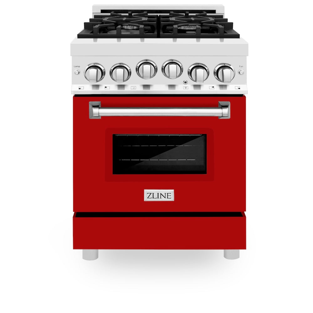 ZLINE 24 in. 2.8 cu. ft. Range with Gas Stove and Gas Oven in Stainless Steel and Red Matte Door (RG-RM-24)