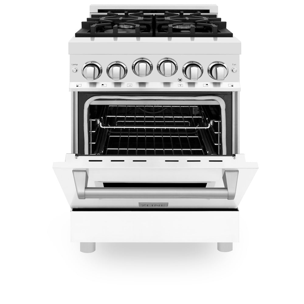 ZLINE 24 in. 2.8 cu. ft. Range with Gas Stove and Gas Oven in Stainless Steel and White Matte Door (RG-WM-24)