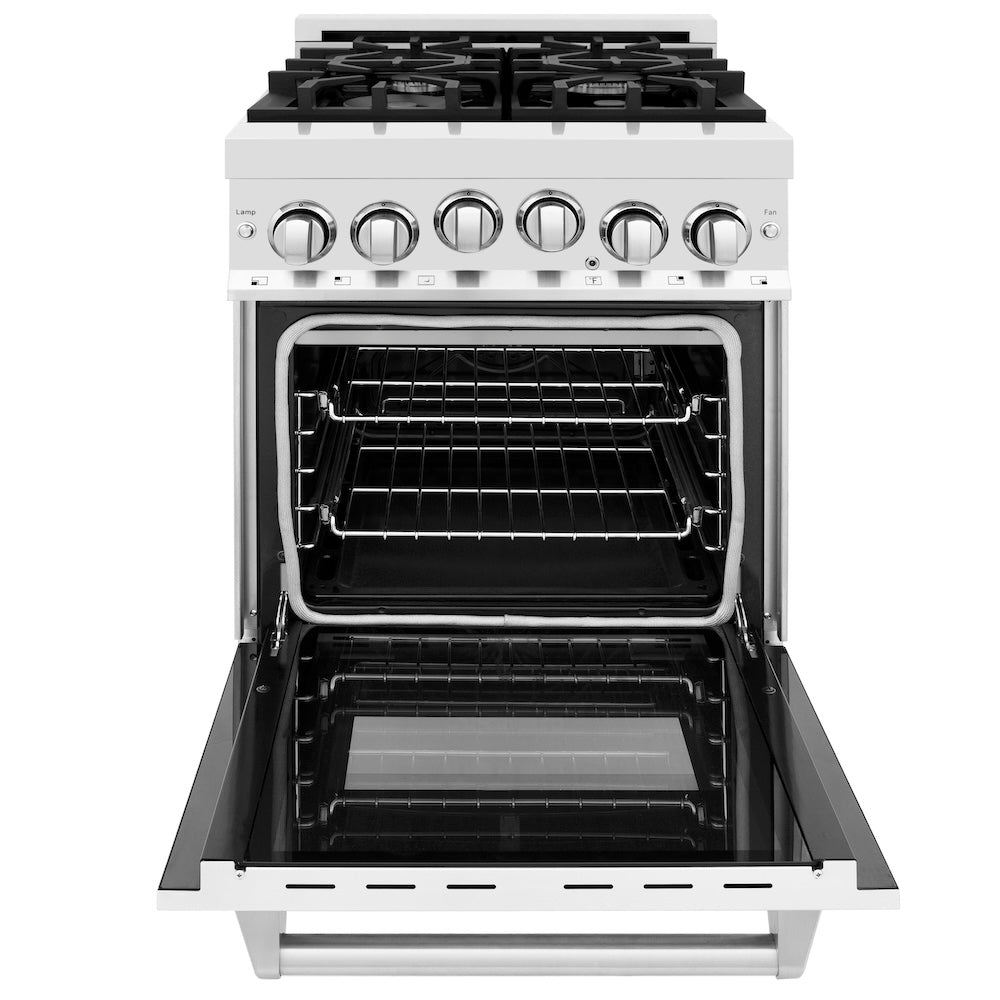 ZLINE 24 in. 2.8 cu. ft. Gas Oven and Gas Cooktop Range with Griddle and White Matte Door in Stainless Steel (RG-WM-GR-24)