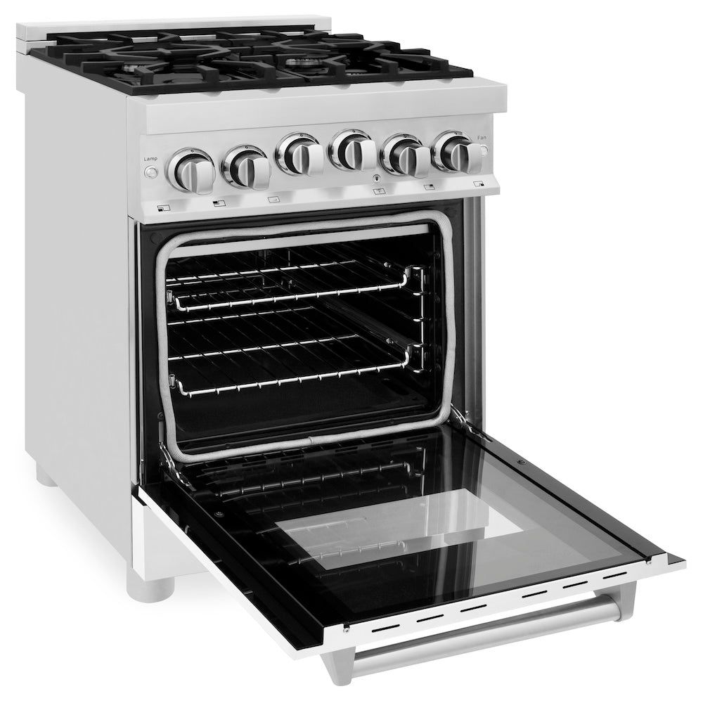 ZLINE 24 in. 2.8 cu. ft. Range with Gas Stove and Gas Oven in Stainless Steel and White Matte Door (RG-WM-24)