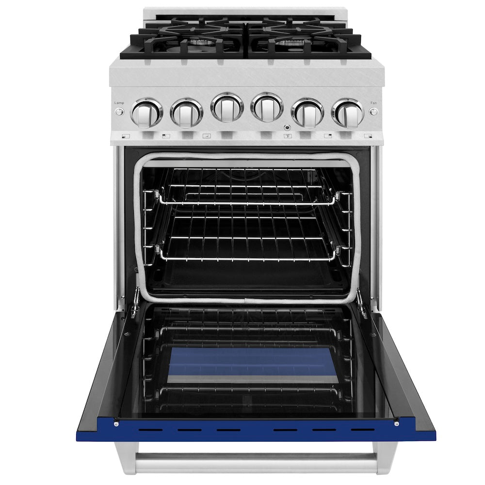 ZLINE 24 in. 2.8 cu. ft. Range with Gas Stove and Gas Oven in Fingerprint Resistant Stainless Steel and Blue Gloss Door (RGS-BG-24)