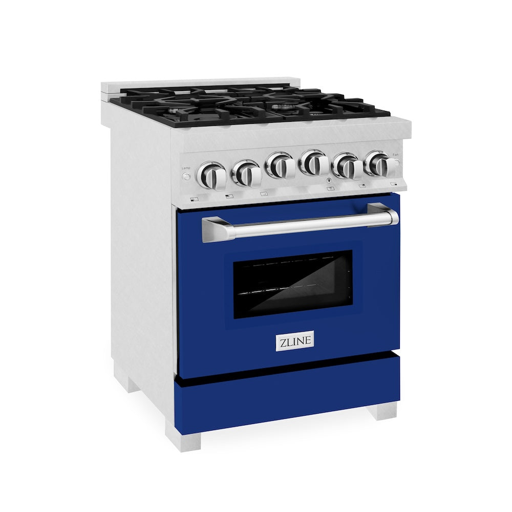 ZLINE 24 in. 2.8 cu. ft. Range with Gas Stove and Gas Oven in Fingerprint Resistant Stainless Steel and Blue Gloss Door (RGS-BG-24)