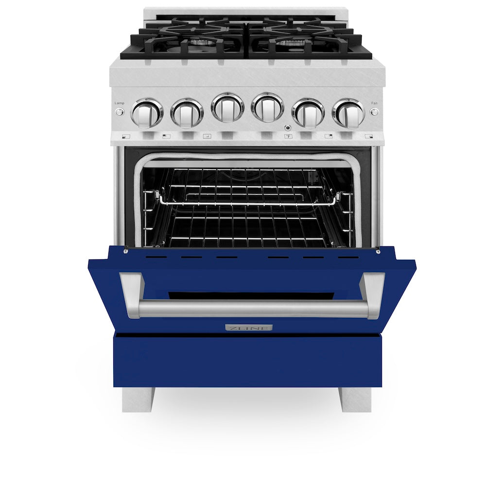 ZLINE 24 in. 2.8 cu. ft. Range with Gas Stove and Gas Oven in Fingerprint Resistant Stainless Steel and Blue Matte Door (RGS-BM-24)