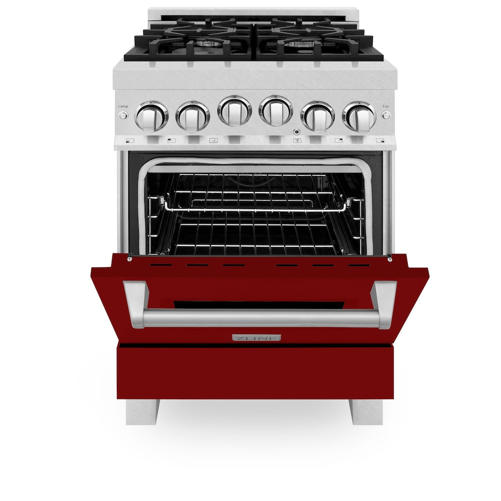 ZLINE 24 in. 2.8 cu. ft. Range with Gas Stove and Gas Oven in Fingerprint Resistant Stainless Steel and Red Gloss Door (RGS-RG-24)
