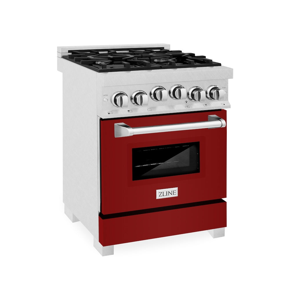 ZLINE 24 in. 2.8 cu. ft. Range with Gas Stove and Gas Oven in Fingerprint Resistant Stainless Steel and Red Gloss Door (RGS-RG-24)