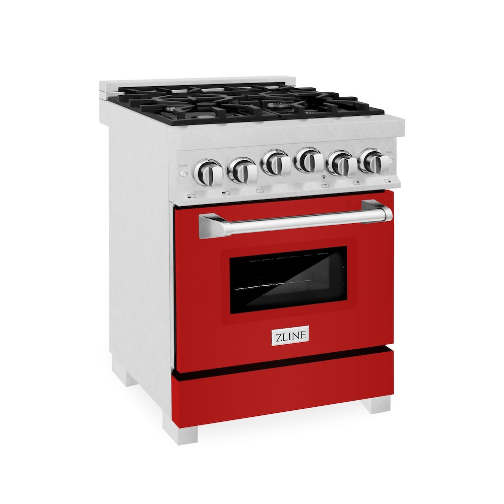 ZLINE 24 in. 2.8 cu. ft. Range with Gas Stove and Gas Oven in Fingerprint Resistant Stainless Steel and Red Matte Door (RGS-RM-24)