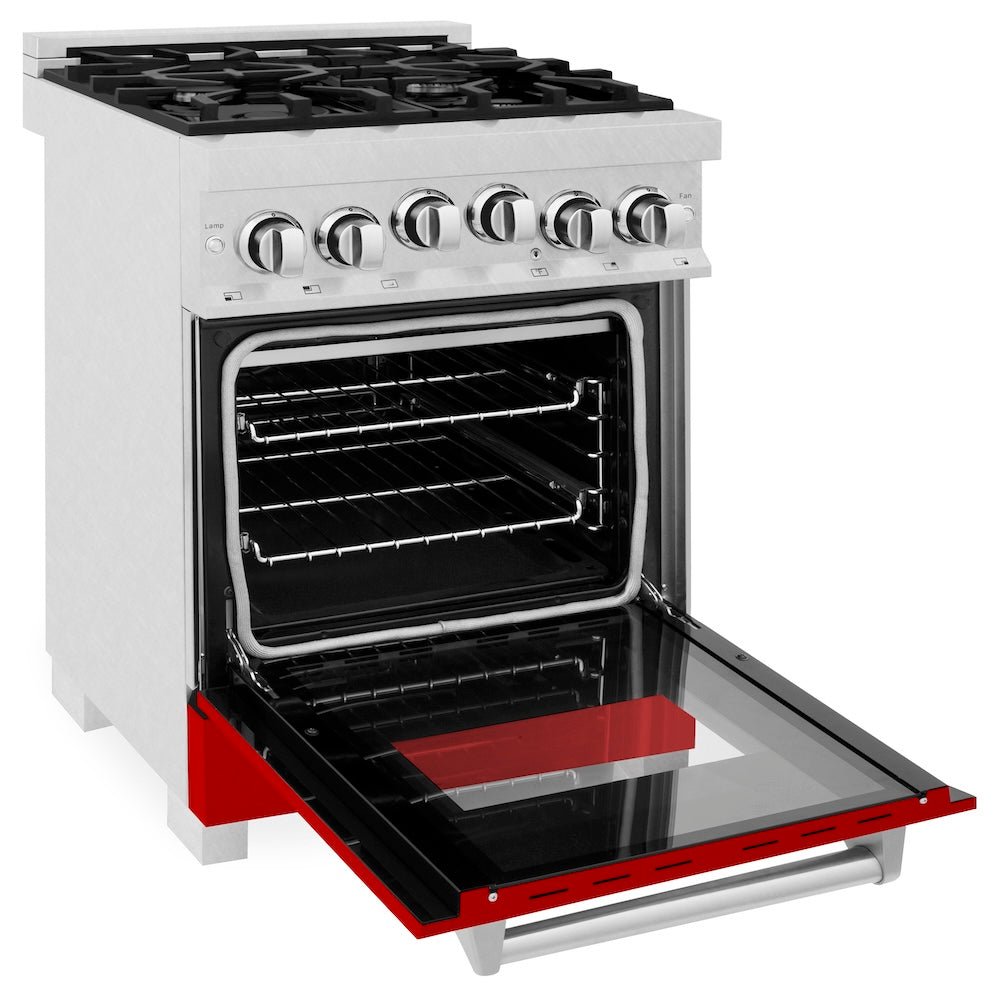 ZLINE 24 in. 2.8 cu. ft. Range with Gas Stove and Gas Oven in Fingerprint Resistant Stainless Steel and Red Matte Door (RGS-RM-24)
