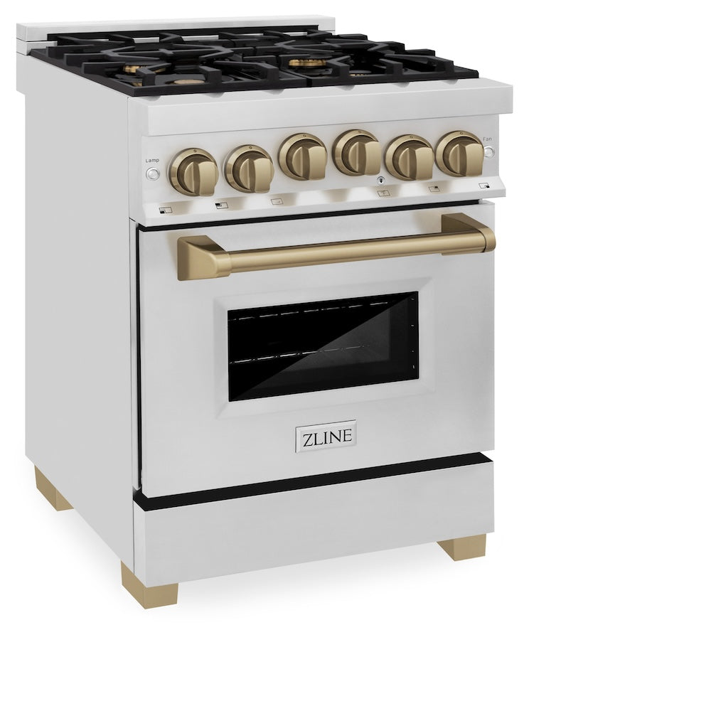 ZLINE Autograph Edition 24 in. 2.8 cu. ft. Range with Gas Stove and Gas Oven in Stainless Steel with Champagne Bronze Accents (RGZ-24-CB)