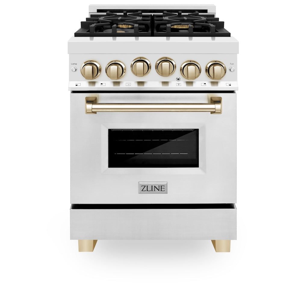 ZLINE Autograph Edition 24 in. 2.8 cu. ft. Range with Gas Stove and Gas Oven in Stainless Steel with Polished Gold Accents (RGZ-24-G)