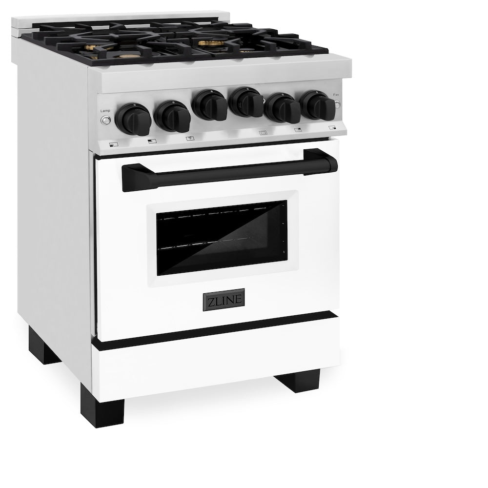 ZLINE Autograph Edition 24 in. 2.8 cu. ft. Range with Gas Stove and Gas Oven in Stainless Steel with White Matte Door and Matte Black Accents (RGZ-WM-24-MB)