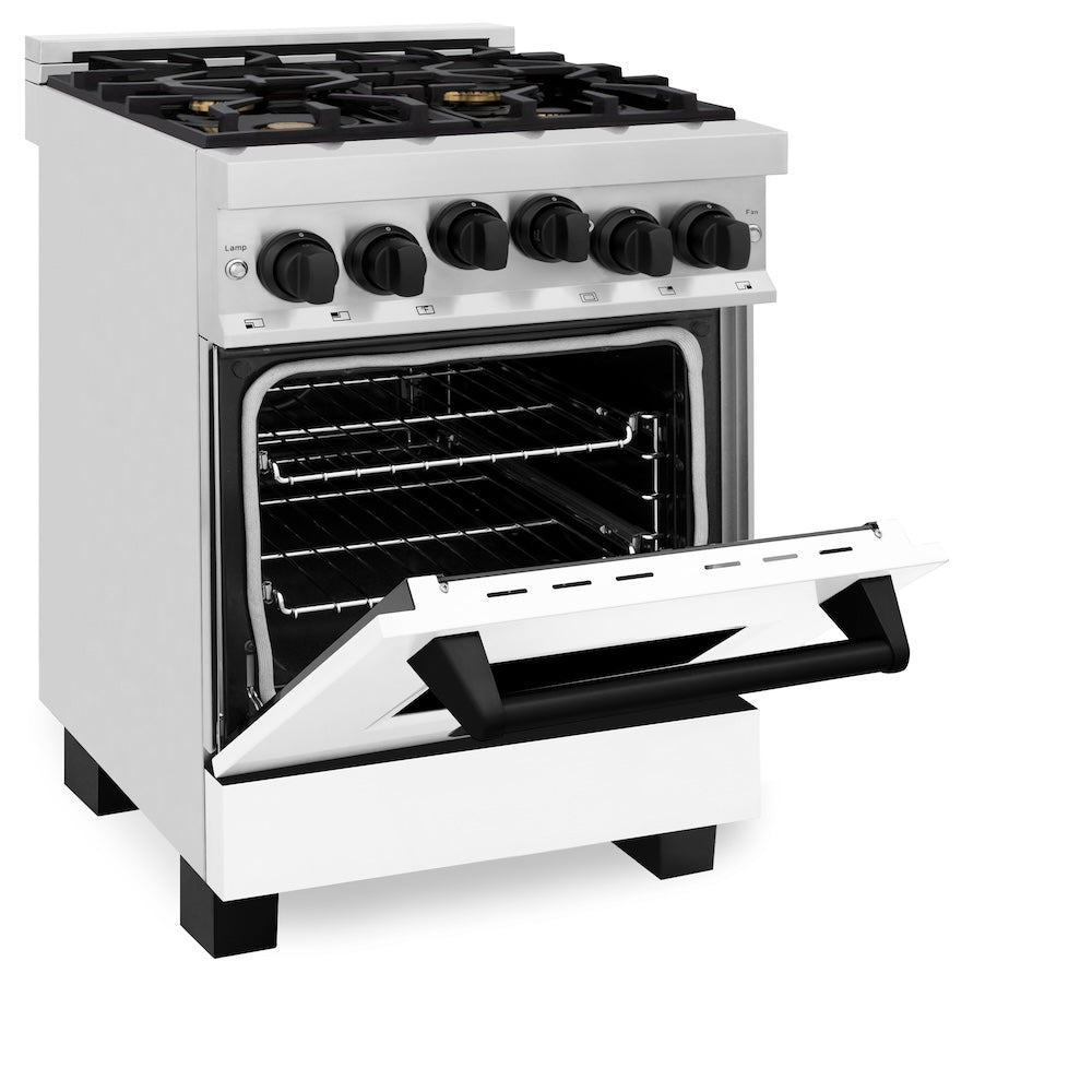 ZLINE Autograph Edition 24 in. 2.8 cu. ft. Range with Gas Stove and Gas Oven in Stainless Steel with White Matte Door and Matte Black Accents (RGZ-WM-24-MB)