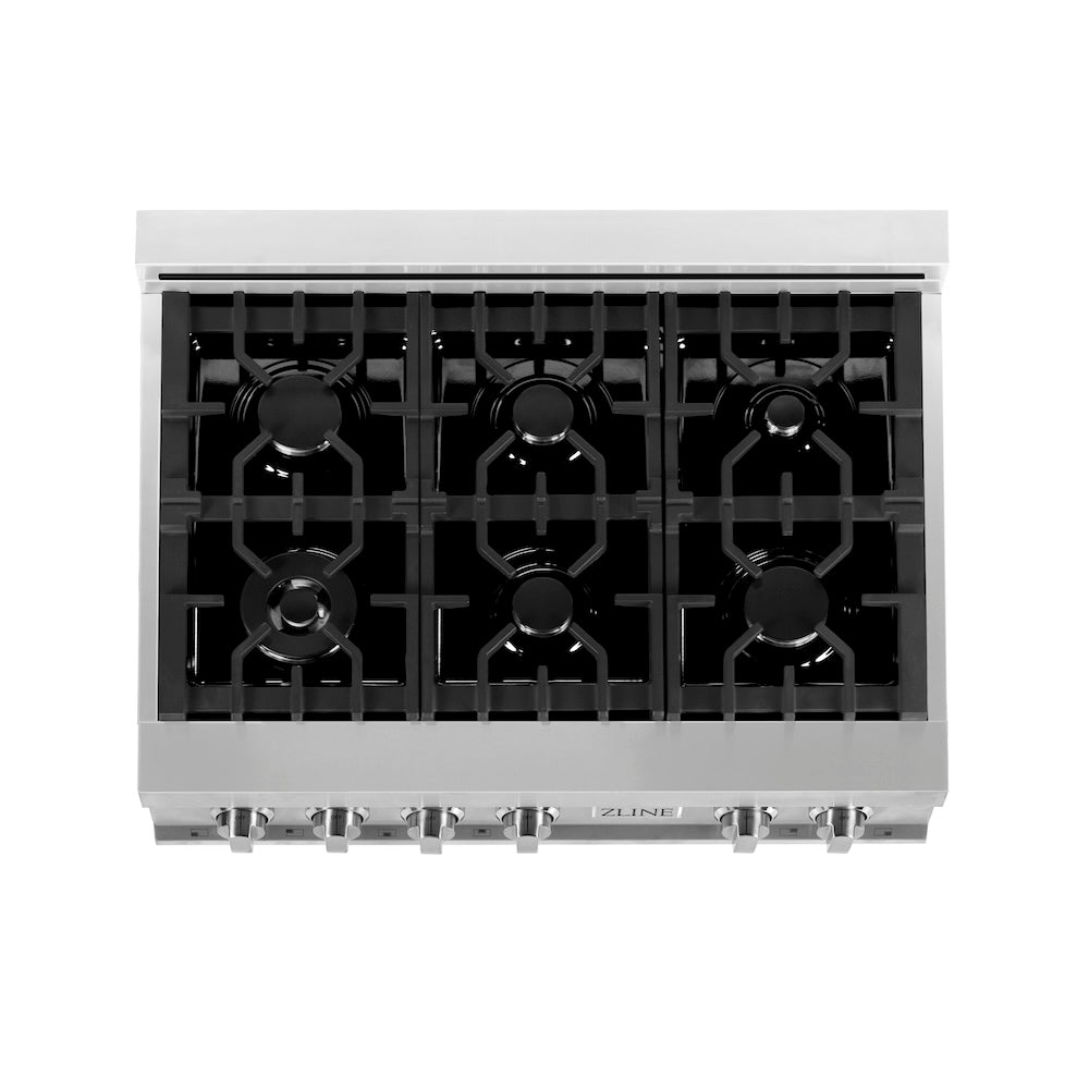 ZLINE Kitchen Package with Refrigeration, 36 in. Stainless Steel Rangetop, 36 in. Range Hood, 30 in. Single Wall Oven and 24 in. Tall Tub Dishwasher (5KPR-RTRH36-AWSDWV)