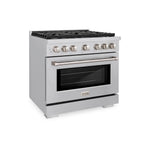 ZLINE 36 in. 5.2 cu. ft. Paramount Gas Range with 6 Burner Cooktop and Convection Gas Oven in Stainless Steel (SGR36) main image.