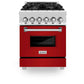 ZLINE 24 in. 2.8 cu. ft. Legacy Dual Fuel Range with 4 Burner Gas Cooktop and Electric Convection Oven in Stainless Steel and Red Gloss Door (RA-RG-24) front, oven closed.