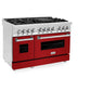 ZLINE 48 in. Kitchen Package with Stainless Steel Dual Fuel Range with Red Gloss Door and Convertible Vent Range Hood (2KP-RARGRH48)