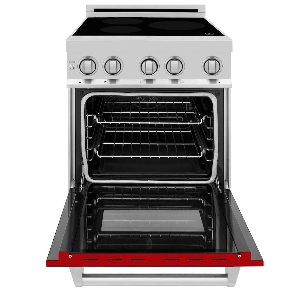 ZLINE 24 in. 2.8 cu. ft. Legacy Induction Range with 4 Element Cooktop and Electric Oven in Stainless Steel and Red Gloss Door, Open Box-Good Condition