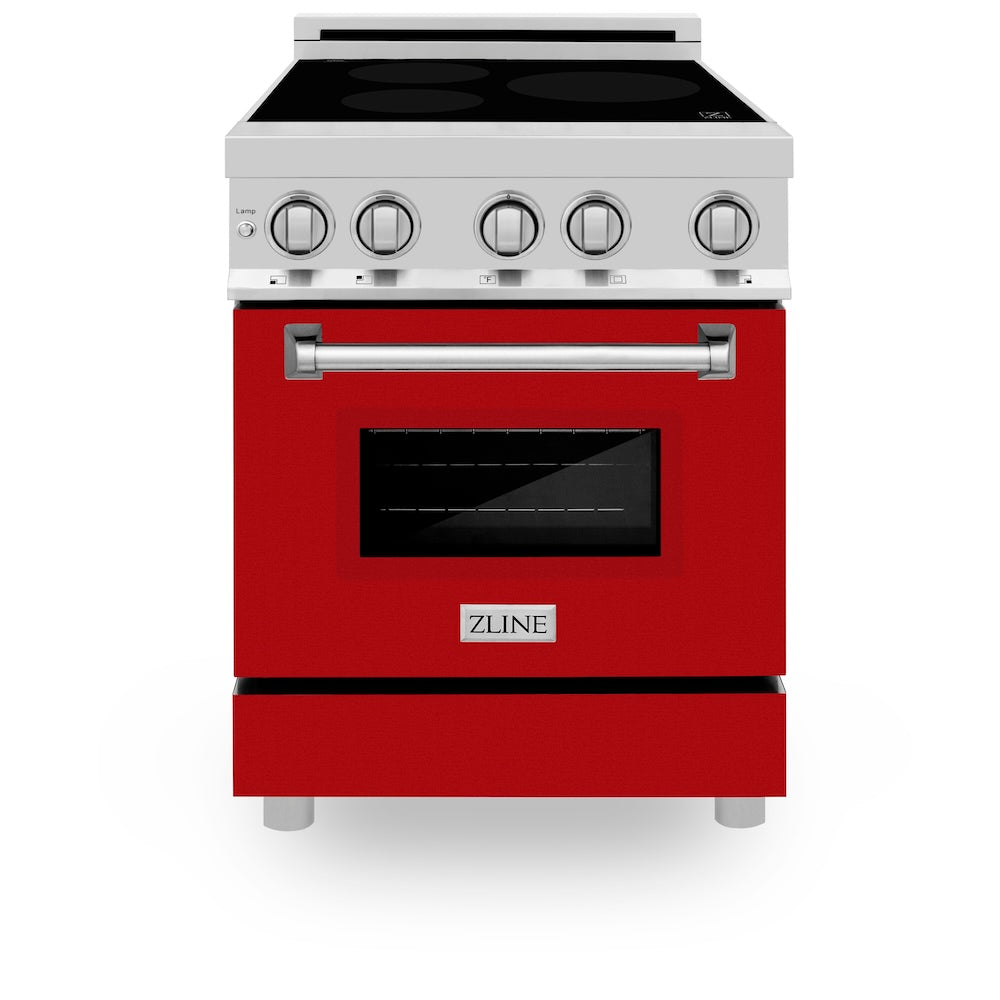 ZLINE 24 in. 2.8 cu. ft. Legacy Induction Range with 4 Element Cooktop and Electric Oven in Stainless Steel and Red Gloss Door, Open Box-Good Condition