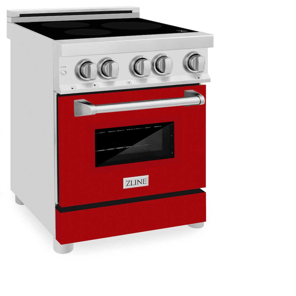 ZLINE 24 in. 2.8 cu. ft. Legacy Induction Range with 4 Element Cooktop and Electric Oven in Stainless Steel and Red Gloss Door, Open Box-Good Condition