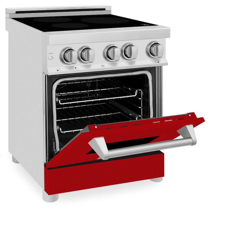ZLINE 24 in. 2.8 cu. ft. Legacy Induction Range with 4 Element Cooktop and Electric Oven in Stainless Steel and Red Gloss Door, Open Box-Good Condition
