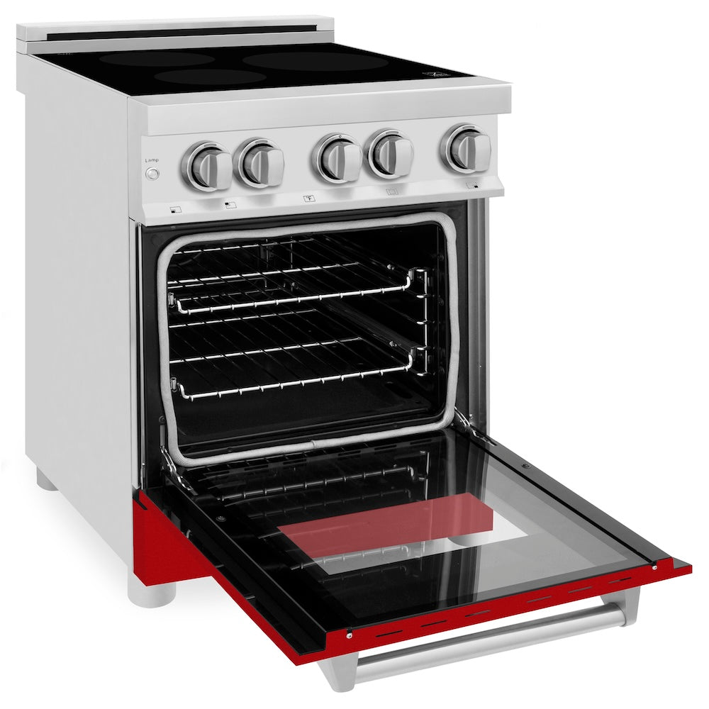 ZLINE 24 in. 2.8 cu. ft. Legacy Induction Range with 4 Element Cooktop and Electric Oven in Stainless Steel and Red Gloss Door, Open Box-Good Condition