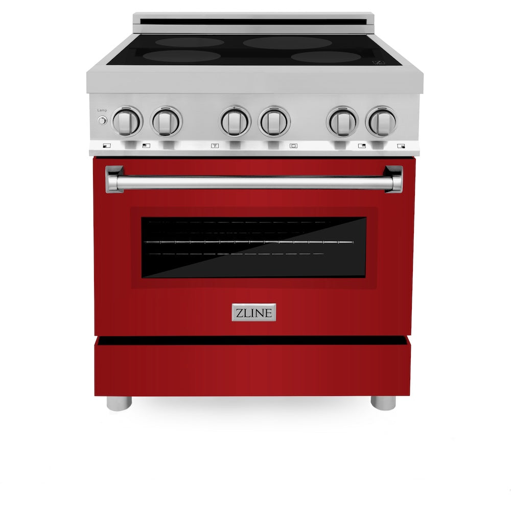 ZLINE 30 in. 4.0 cu. ft. Legacy Induction Range with 4 Element Cooktop and Electric Oven in Stainless Steel and Red Gloss Door, Open Box-Good Condition