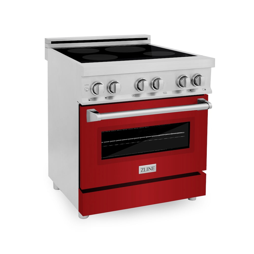 ZLINE 30 in. 4.0 cu. ft. Legacy Induction Range with 4 Element Cooktop and Electric Oven in Stainless Steel and Red Gloss Door, Open Box-Good Condition