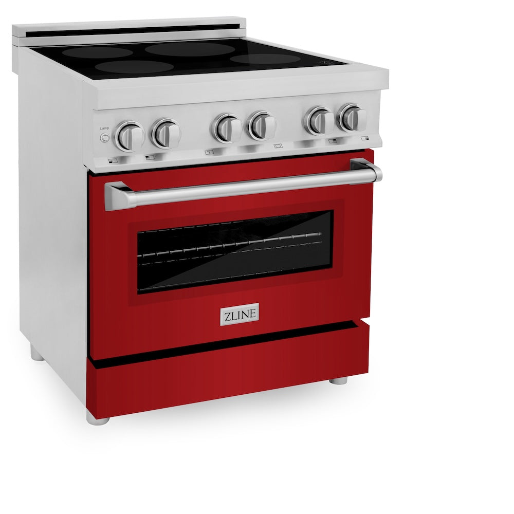 ZLINE 30 in. 4.0 cu. ft. Legacy Induction Range with 4 Element Cooktop and Electric Oven in Stainless Steel and Red Gloss Door, Open Box-Good Condition