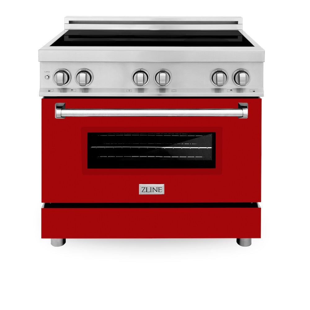 ZLINE 36 in. 4.6 cu. ft. Legacy Induction Range with 5 Element Cooktop and Electric Oven in Stainless Steel and Red Gloss Door, Open Box-Good Condition