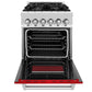 ZLINE 24 in. 2.8 cu. ft. Legacy Dual Fuel Range with 4 Burner Gas Cooktop and Electric Convection Oven in Stainless Steel and Red Matte Door (RA-RM-24) front, oven open.