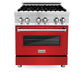 ZLINE 30 in. 4.0 cu. ft. Legacy Dual Fuel Range with 4 Burner Gas Cooktop and Electric Convection Oven in Stainless Steel and Red Matte Door (RA-RM-30) front, oven closed.