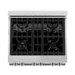 ZLINE 30 in. 4.0 cu. ft. Legacy Dual Fuel Range with 4 Burner Gas Cooktop and Electric Convection Oven in Stainless Steel and Red Matte Door (RA-RM-30) top-down, above cooktop.