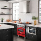 ZLINE 30 in. 4.0 cu. ft. Legacy Dual Fuel Range with 4 Burner Gas Cooktop and Electric Convection Oven in Stainless Steel and Red Matte Door (RA-RM-30) in a luxury kitchen.