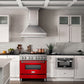 ZLINE 36 in. 4.6 cu. ft. Legacy Dual Fuel Range with 6 Burner Gas Cooktop and Electric Convection Oven in Stainless Steel and Red Matte Door (RA-RM-36) in a luxury kitchen.