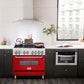 ZLINE 36 in. 4.6 cu. ft. Legacy Dual Fuel Range with 6 Burner Gas Cooktop and Electric Convection Oven in Stainless Steel and Red Matte Door (RA-RM-36) in a luxury kitchen.