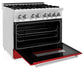 ZLINE 36 in. Kitchen Package with Stainless Steel Dual Fuel Range with Red Matte Door and Convertible Vent Range Hood (2KP-RARMRH36)