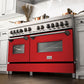 ZLINE 60 in. 7.4 cu. ft. Legacy Dual Fuel Range with 9 Burner Gas Cooktop and 2 Electric Convection Ovens in Stainless Steel and Red Matte Doors (RA-RM-60) in a luxury kitchen.